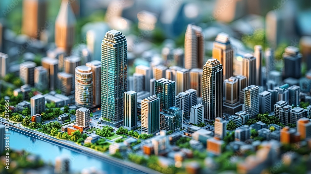 Obraz premium Modern Cityscape Architectural Model Detailed View