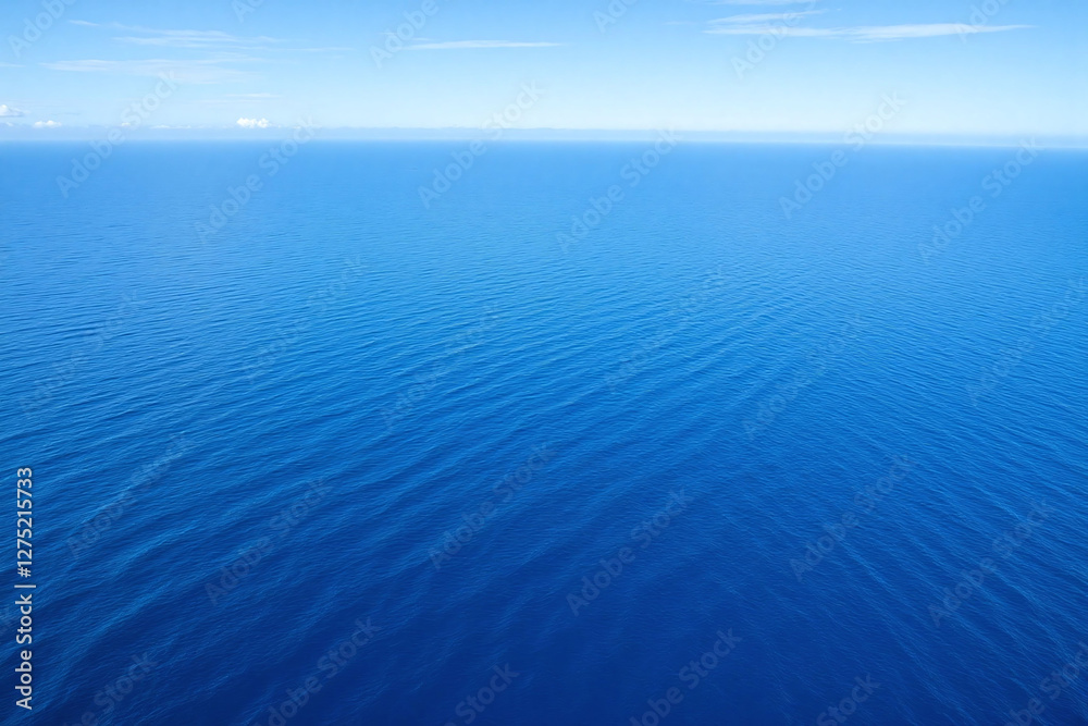 Obraz premium Aerial view of calm deep blue ocean with light blue sky and wavy ocean floor