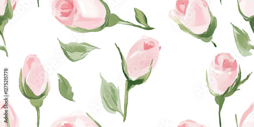 A seamless pattern of watercolor roses buds. A floral wallpaper pattern in watercolor on white background. A botanical print painted in watercolor for wedding invitations