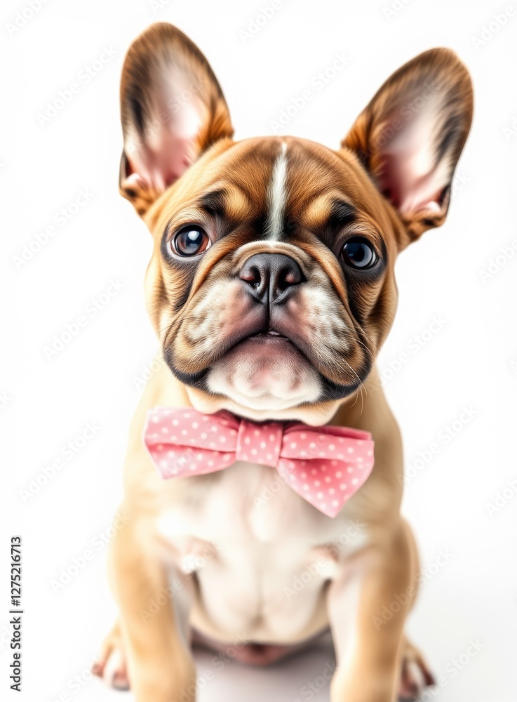 Fototapeta premium Darling French Bulldog Puppy in a Pink Bow Tie: Valentine's Day Adoration