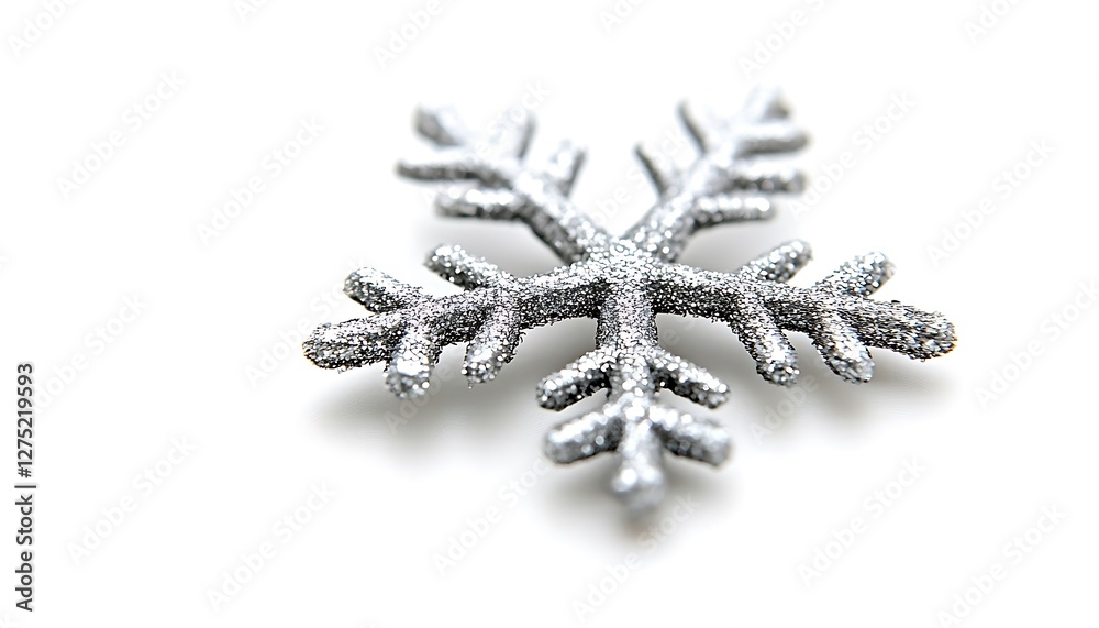 Silver snowflake ornament on white background. Possible use Holiday decoration Silver snowflake ornament on white background. Possible use Holiday decoration