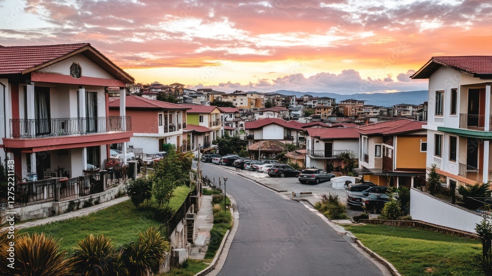 Obraz premium Serene Sunset Over Residential Neighborhood