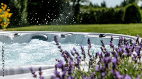 Relaxing Hot Tub Bubbles Surrounded by Lavender
