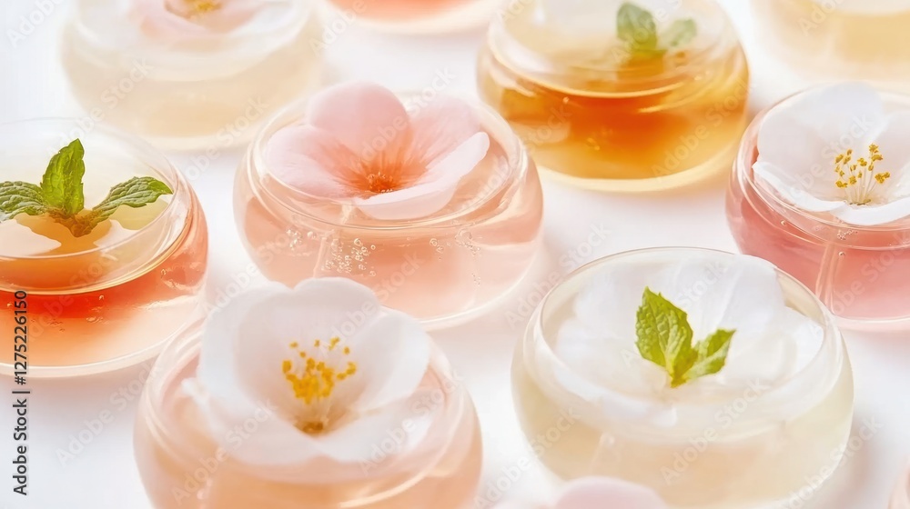 Delicate Floral Jelly Cups: A Symphony of Peach and White Blossoms Delicate Floral Jelly Cups: A Symphony of Peach and White Blossoms