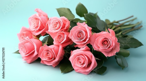 Pink roses bouquet, pastel background, gift, love