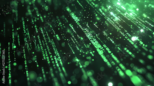 Matrix-like Data Stream in Green and Black Background