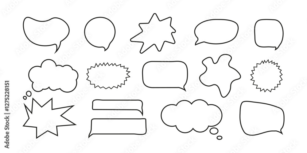 Obraz premium Doodle Speech Bubble Set Different Shape on White Background. Hand Drawn Chat Balloon. Cute Frame speech bubble Collection. Blocks for Text Box. Dialogue Vector Set in Style Minimalism.