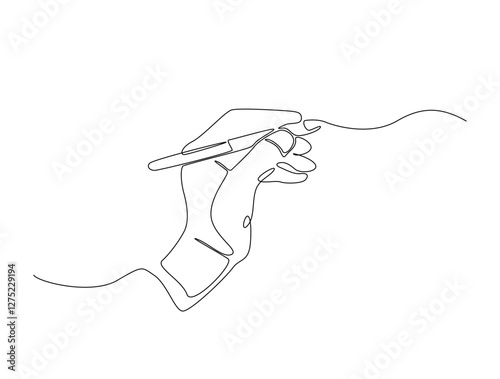 Continuous line art drawing of hand writing with pen. Hand drawing with pencil line art drawing vector illustration. Editable stroke.
