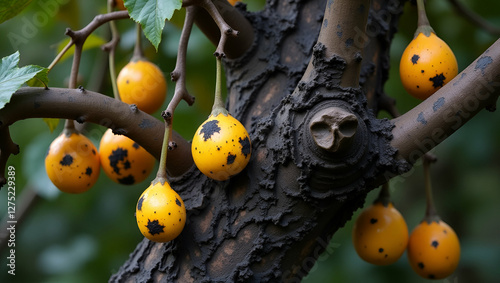 Wallpaper Mural Title: A Twisted Gnarled Fruit Tree with Rugged and Weathered Bark

 Torontodigital.ca