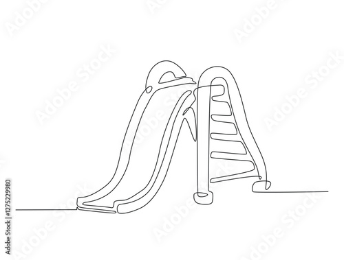 Kids slide playground line art drawing vector illustration. Continuous line art drawing of slide playground. Editable stroke.
