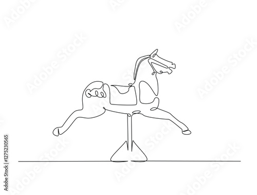 Carousel horse line art drawing vector illustration. Continuous line art drawing of horse toy. Editable stroke.