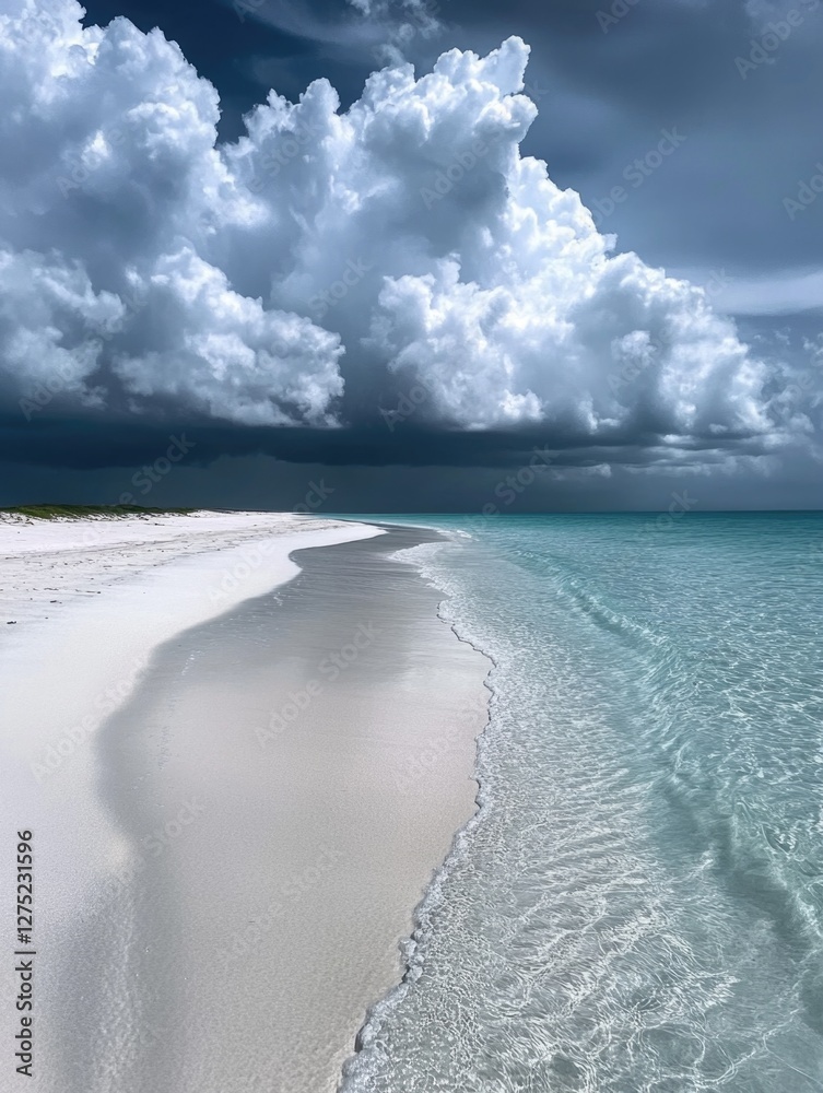 Naklejka premium White Sandy Beach with Cloudy Sky