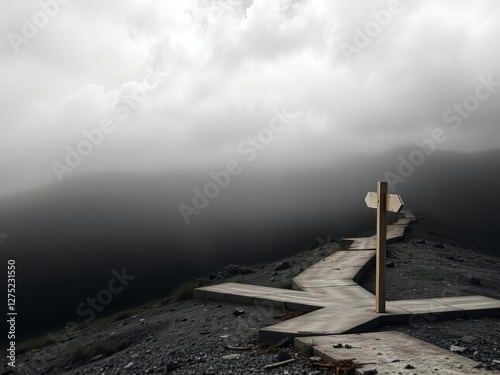 An illustration of a leader standing at a crossroads with signposts pointing in different directions, symbolizing leadership decision-making, business, goal, strategy