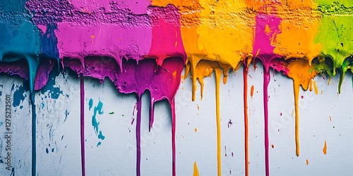 Colorful paint dripping on wall art photo