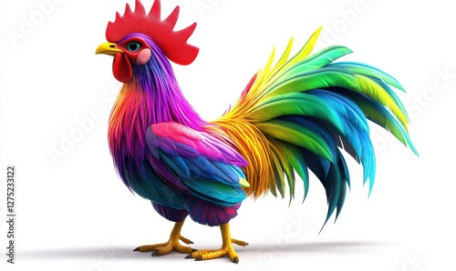 Wallpaper Mural Colorful, vibrant rooster standing proudly against a white background, showcasing its feathers Torontodigital.ca
