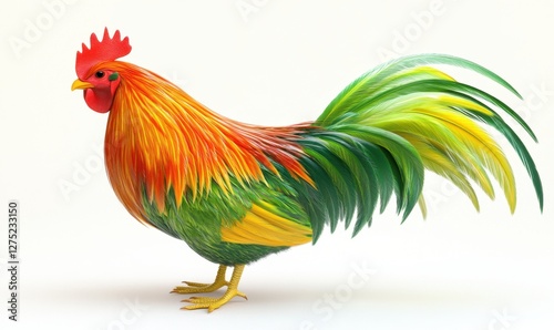 Wallpaper Mural Colorful rooster with vibrant plumage standing against a plain background, showcasing its feathers Torontodigital.ca