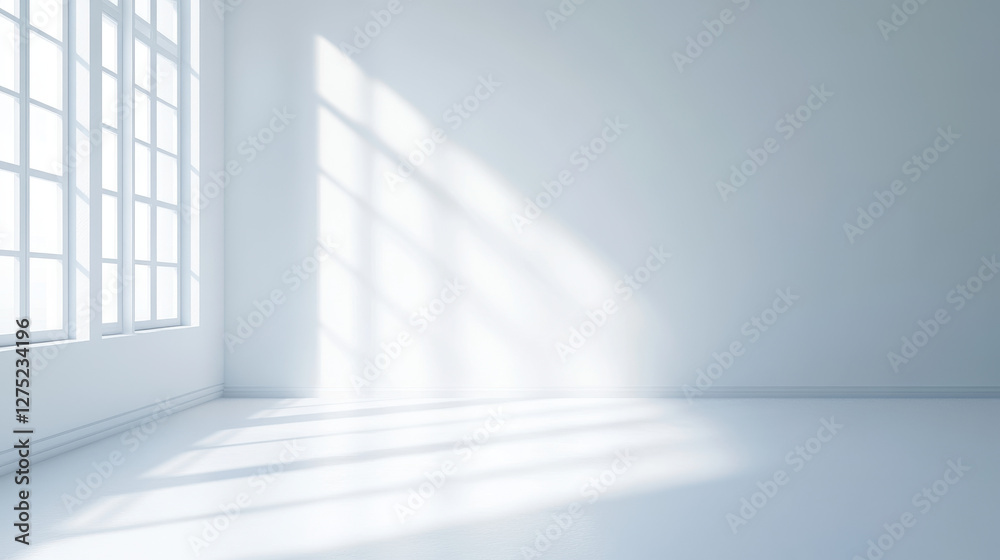 Fototapeta premium White room with a window and light shadow on the floor