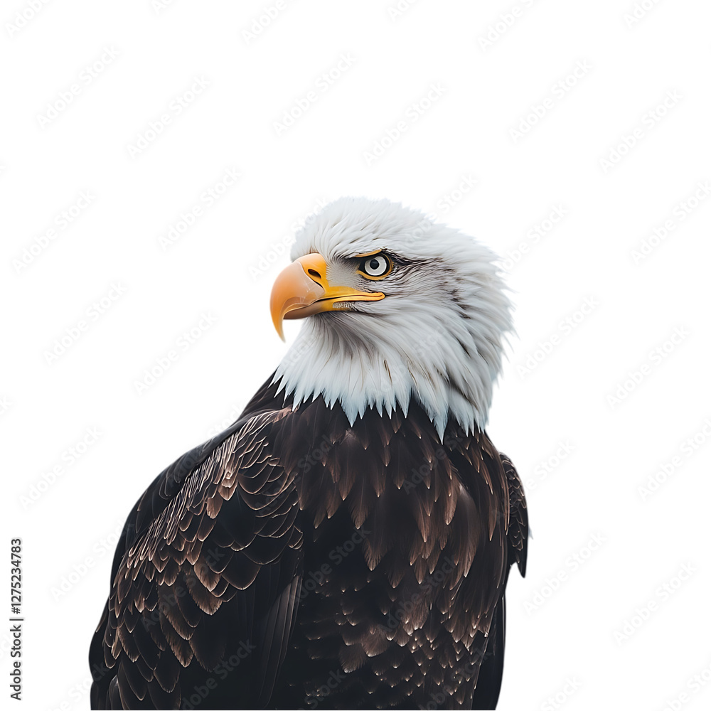 Bald Eagle Portrait, Focused Gaze, Against Black Background. Possible use Nature, Wildlife, American Symbol Bald Eagle Portrait, Focused Gaze, Against Black Background. Possible use Nature, Wildlife, American Symbol