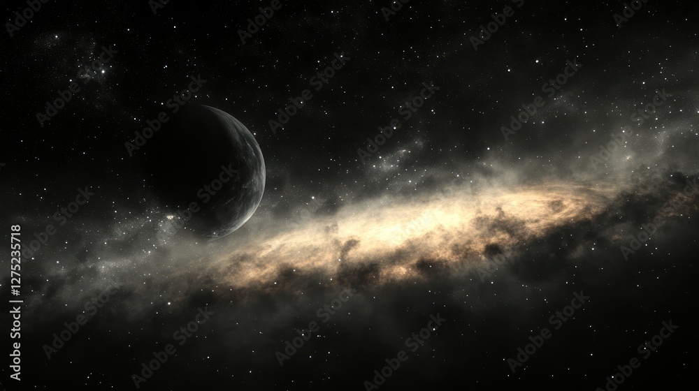 Fototapeta premium Crescent moon, nebula, cosmic dust, space, background, galaxy, dark, art, wallpaper, science fiction