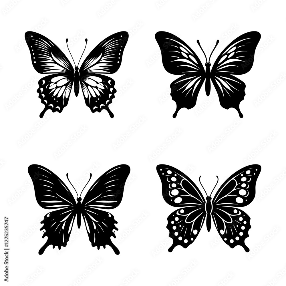Butterfly Silhouette Vector Set – Elegant Flying Insect Illustrations for Logos & Design Butterfly Silhouette Vector Set – Elegant Flying Insect Illustrations for Logos & Design