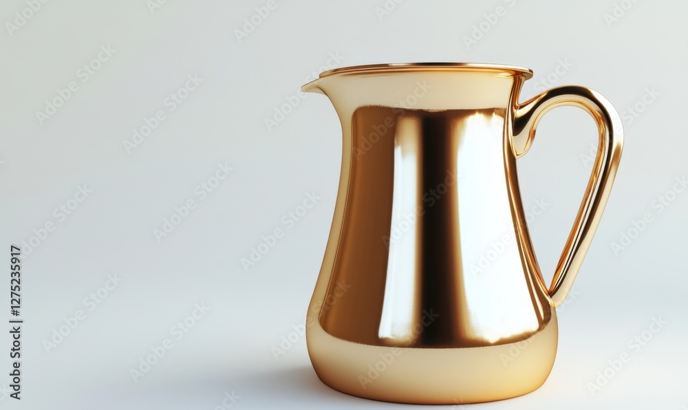 Elegant golden pitcher against a minimalist background, showcasing its reflective surface and design Elegant golden pitcher against a minimalist background, showcasing its reflective surface and design