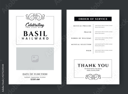 Funeral  Template for Memorial Program. Minimalist Bifold Brochure Design Layout.