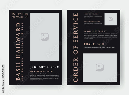 Funeral  Template for Memorial Program. Minimalist Bifold Brochure Design Layout.