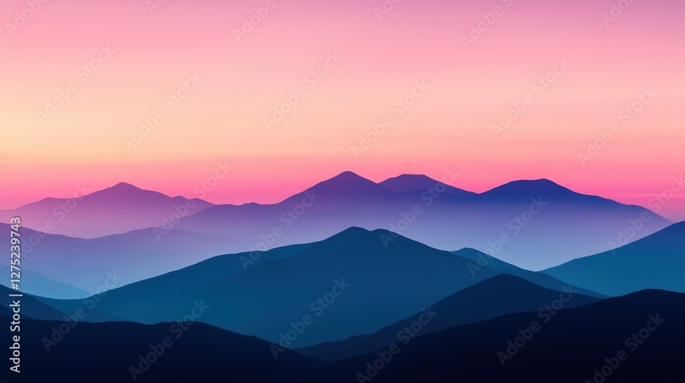 Serene Minimalist Mountain Landscape at Sunset with Cozy Purple and Pink Hues Creating a Tranquil Atmosphere Serene Minimalist Mountain Landscape at Sunset with Cozy Purple and Pink Hues Creating a Tranquil Atmosphere