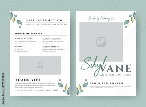 Funeral  Template for Memorial Program. Minimalist Bifold Brochure Design Layout.