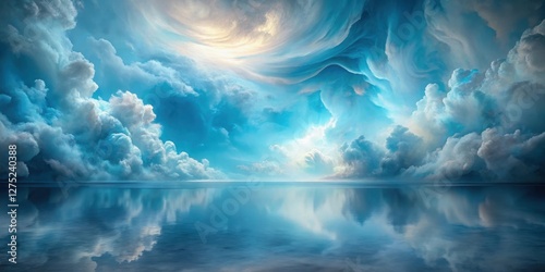 Wallpaper Mural Celestial Seascape A Dreamlike Vision of Serene Waters Reflecting a Whimsical, Swirling Sky of Azure and White Clouds Torontodigital.ca
