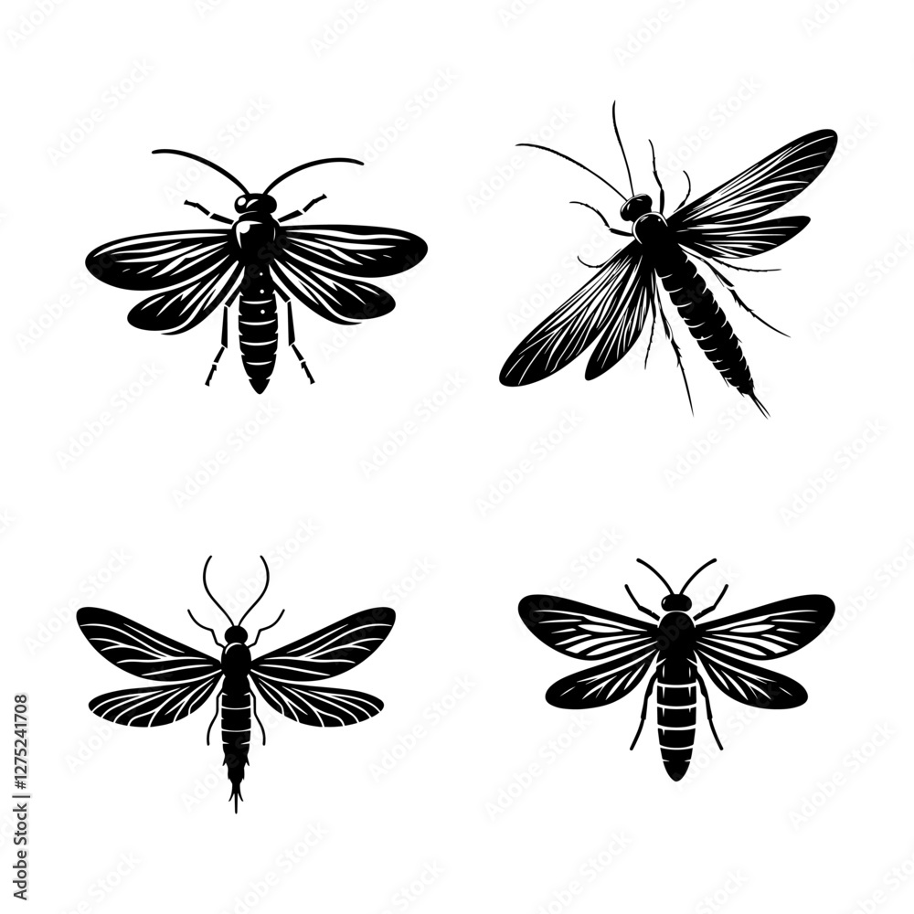 Firefly Silhouette Vector Set – Glowing Insect Illustrations for Logos & Design