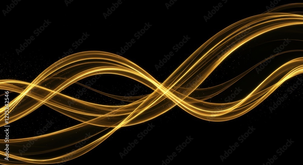 Golden light trails, flowing abstract curves, black background, glowing energy, sleek motion, luminous streaks, digital art, minimalist design, futuristic, smooth waves, ethereal, dynamic movement, sh Golden light trails, flowing abstract curves, black background, glowing energy, sleek motion, luminous streaks, digital art, minimalist design, futuristic, smooth waves, ethereal, dynamic movement, sh