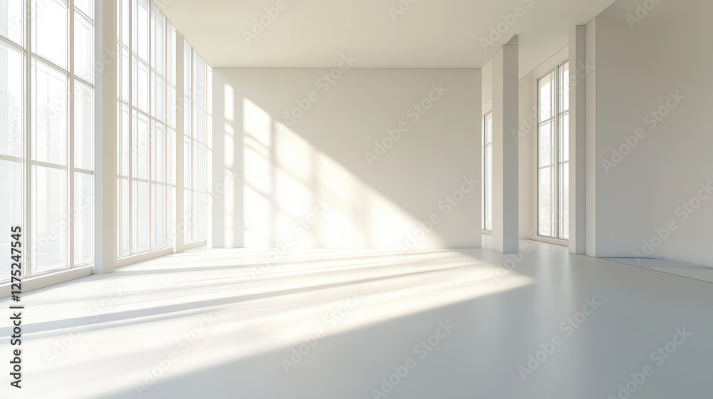 Fototapeta premium White room with a window and light shadow on the floor