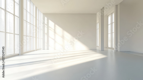 White room with a window and light shadow on the floor