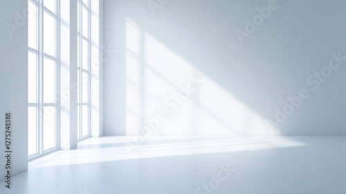 White room with a window and light shadow on the floor