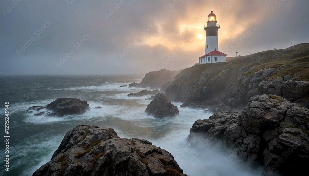 Lighthouse on Rocky Coast During Sunset Lighthouse on Rocky Coast During Sunset