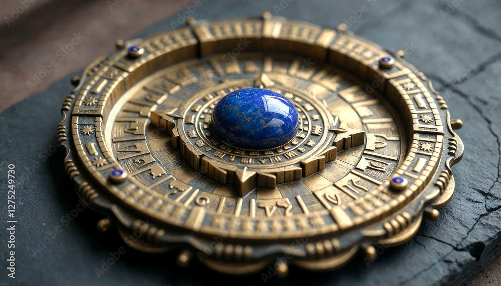 Obraz premium Close-up Golden Sundial with Lapis Lazuli Center