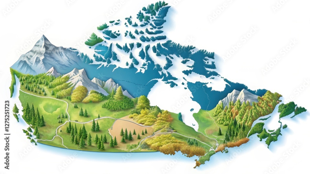 Fototapeta premium A Majestic Illustrated Map Showcasing Diverse Landscapes and Natural Beauty of a Northern Landmass
