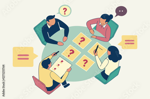 Business illustration concept. Ask question, listing problem to gather solution idea, faq or questionnaire, uncertainty, doubt or clarification, curiosity, solving problem concept.