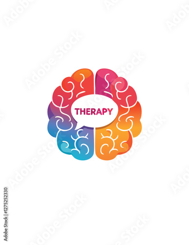 A colorful, stylized brain logo with the word "THERAPY" in the center represents mental health, psychology, and wellness.