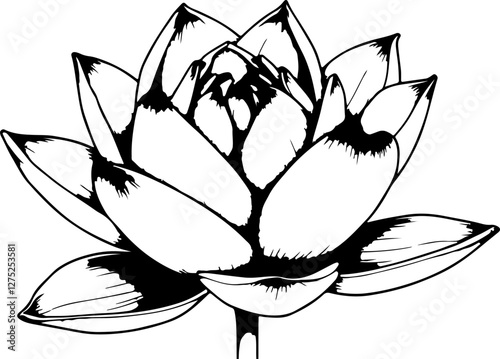 "Water Lily Silhouette Art – Elegant Floral Design in Black and White for Nature-Inspired Illustrations and Decorative Graphic Projects"