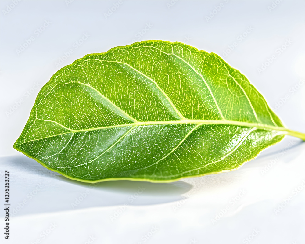 Obraz premium Green leaf detail, bright background, botany study