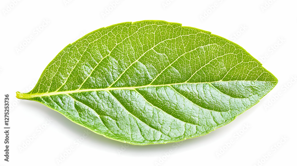Obraz premium Green leaf isolated on white background, nature photography for websites