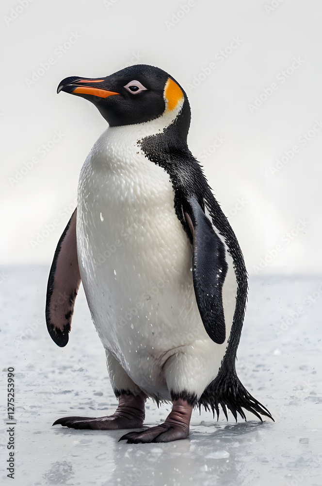 Obraz premium Majestic Penguin Portrait: A regal emperor penguin stands proudly, its distinctive markings and poised demeanor. The captivating beauty and resilience of this iconic Antarctic bird is displayed.