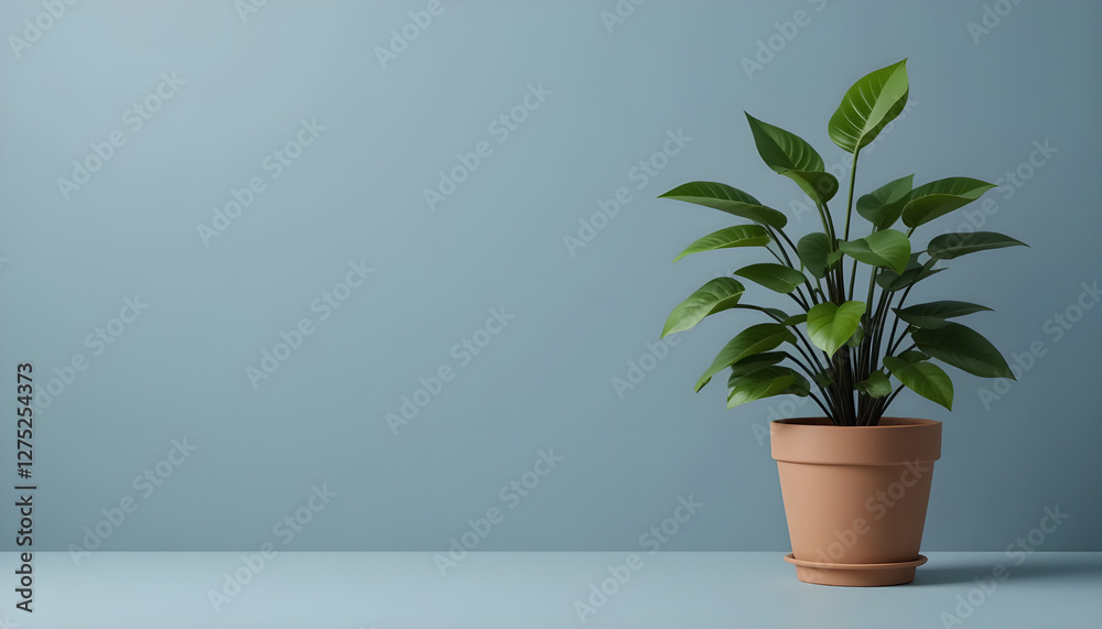 Obraz premium Stylish indoor plant in terracotta pot against a calming backdrop
