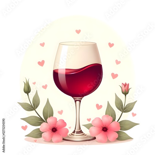 red wine and rose on light background