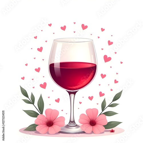 red wine and rose on white background