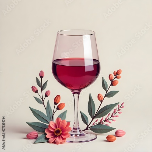red wine and small flowers