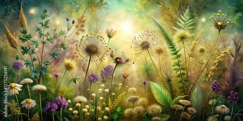 Enchanted Meadow A Serene Tapestry of Wildflowers and Grasses Basking in Golden Sunlight