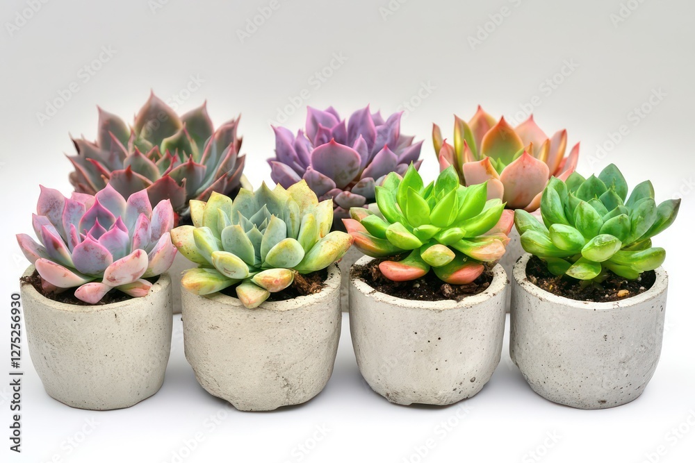 A line of vibrant succulents in concrete pots arranged on a white background, symbolizing nature preservation and eco-friendly gifting options. A line of vibrant succulents in concrete pots arranged on a white background, symbolizing nature preservation and eco-friendly gifting options.